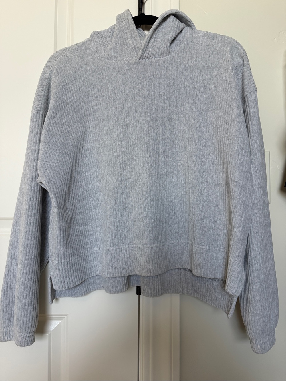 Aerie Plush Ribbed Velour Hoodie Gray Pullover Size Small